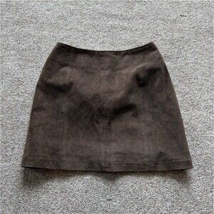 Hugo Buscati Brown Suede Leather A-Line Short Skirt Zip Size 6 Lined Women